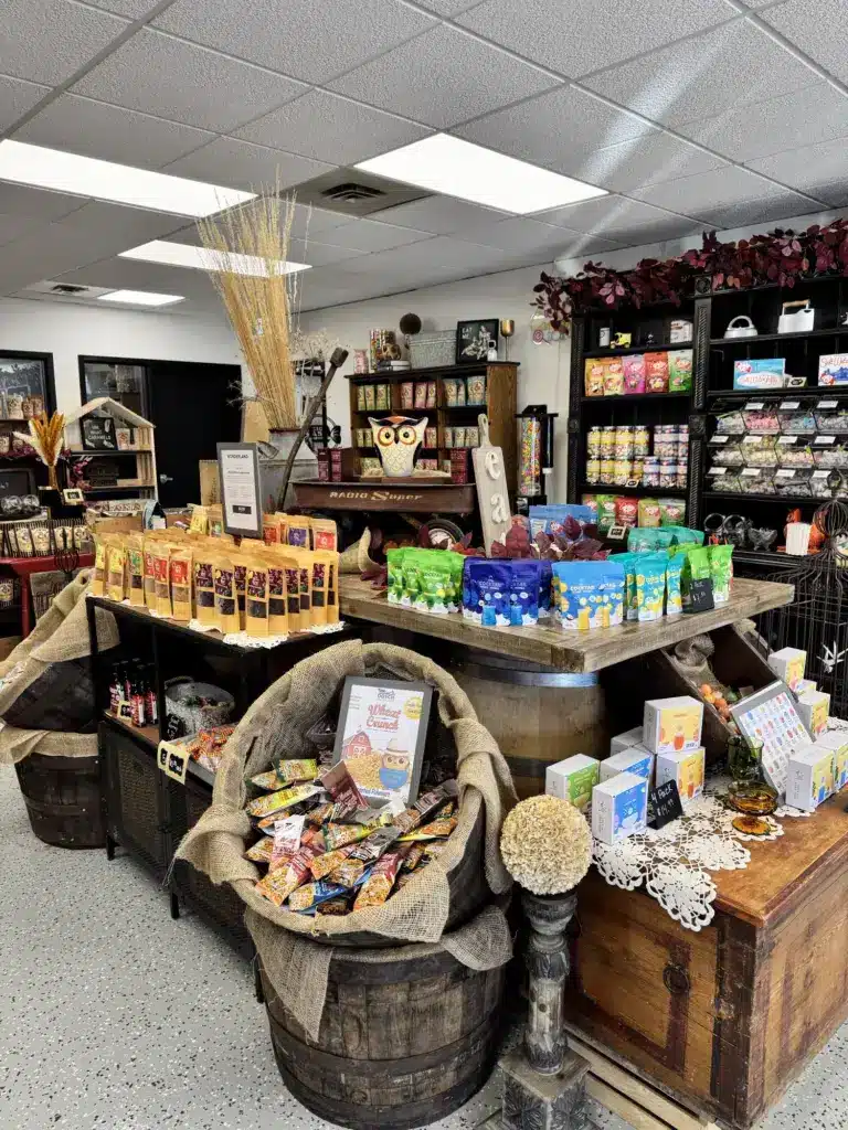Caramel and gift displays inside the shop
